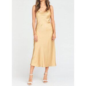 Show Me Your Mumu Gold Verona Cowl Dress Womens Large Satin NWT